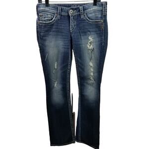 Silver Jeans Berkely Surplus Bootcut Distressed Jeans Flap Pockets 28 x 33